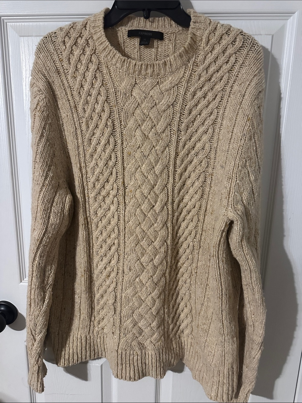 Express Men’s Cable Knit Crewneck Sweater - Beige